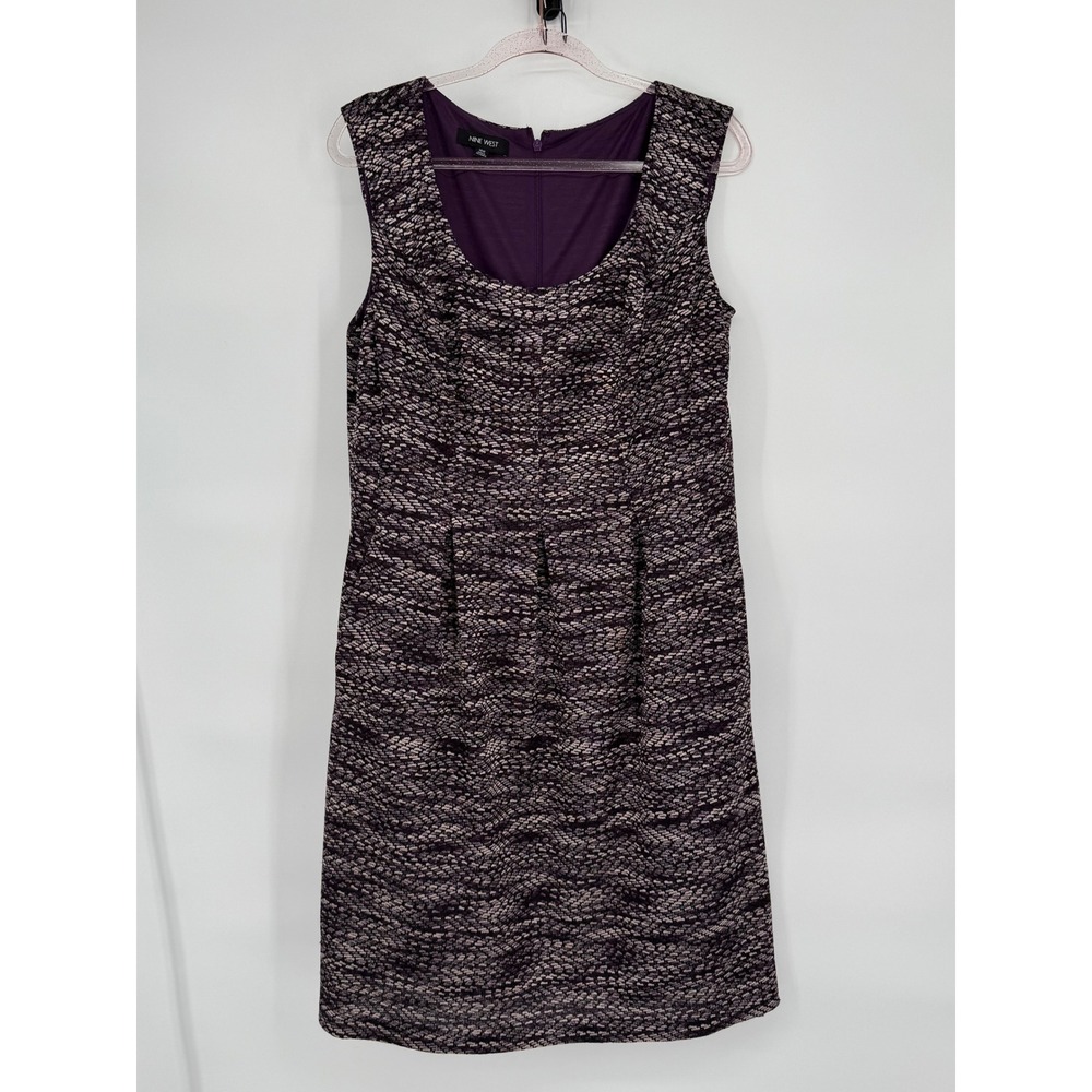 Nine West Women's Sleeveless Purple Tweed Dress‎ Career Sz 14W Party